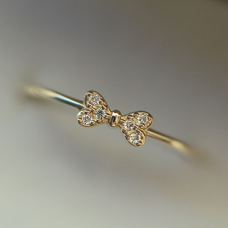 Sterling Silver Women's Ring with Micro Set Zirconia Bow Design for Gift and Fashion