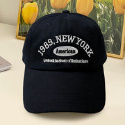 Unisex Polyester Embroidered Baseball Cap with 1989 NY Letter Lightweight Casual Hat for Spring and Autumn