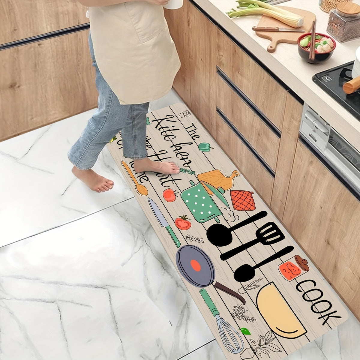Anti-Fatigue Kitchen Rug Floral Non-Slip Waterproof Machine Washable