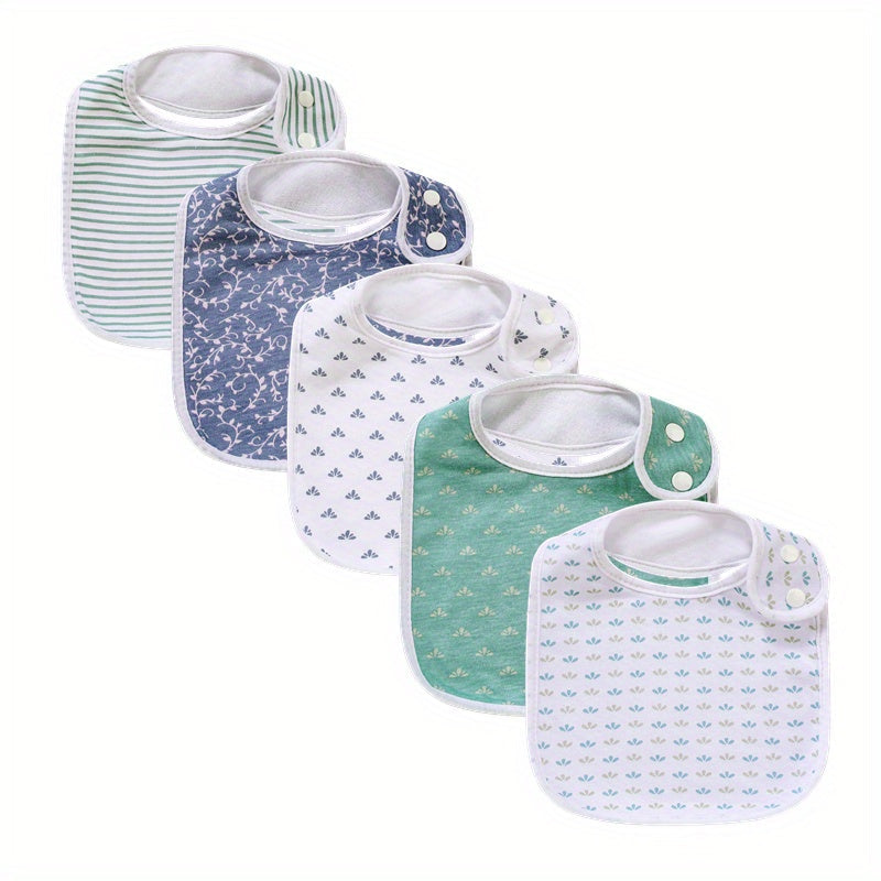Set of 5 Waterproof Baby Cotton Bibs for Drooling Teething Feeding