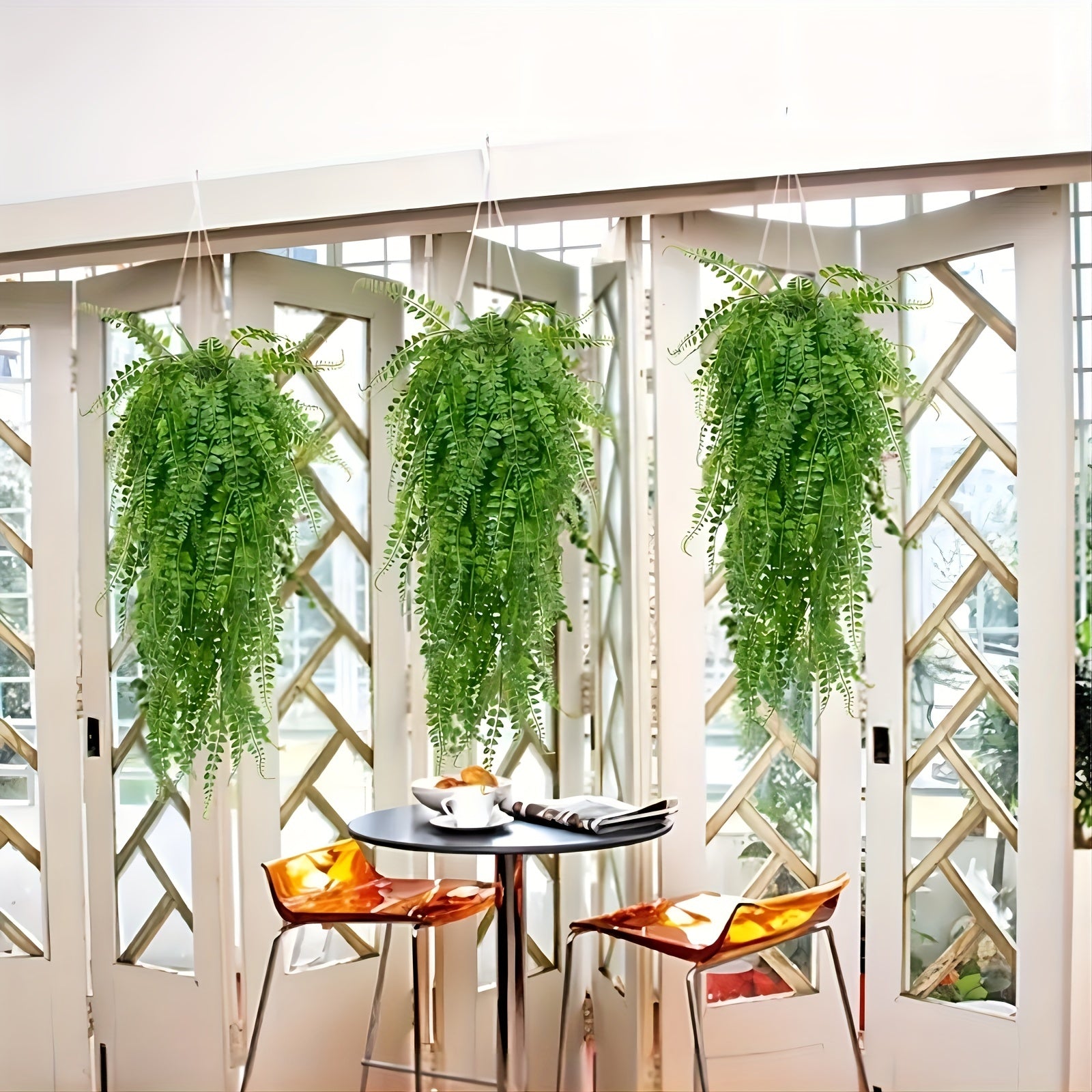 2pcs Artificial Fern and Rattan Hanging Plants UV Resistant Plastic for Indoor Outdoor Decor