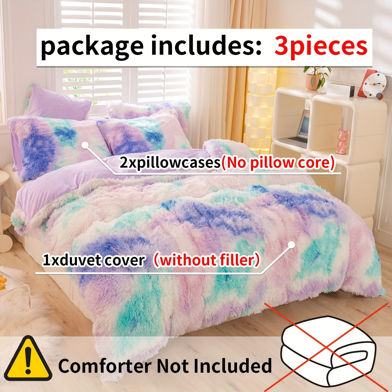 Y2K Tie Dye Plush Duvet Cover Set Includes 1 Duvet Cover and 2 Pillowcases Soft Warm Bedding