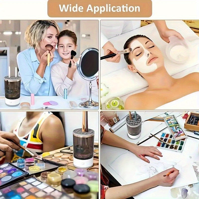 Limpiador de brochas de maquillaje automático con alimentación USB, portátil para todos los tamaños de brochas, regalo para las vacaciones