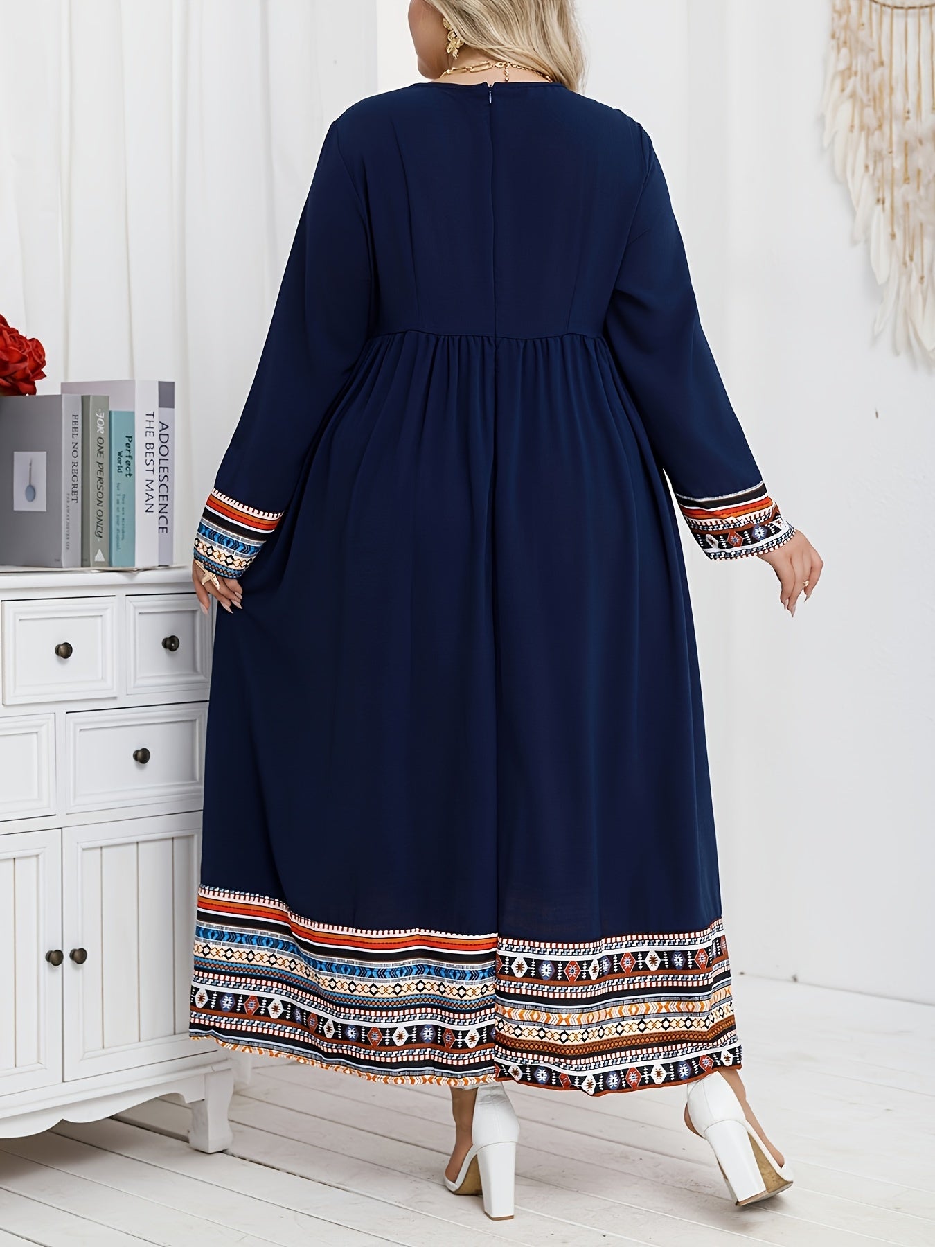 Women's Ethnic Style Printed Dress Plus Size Middle Eastern Directional