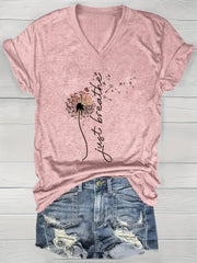 Women’s Short Sleeve V-Neck T-Shirt Soft Pink Geometric Print Casual Top