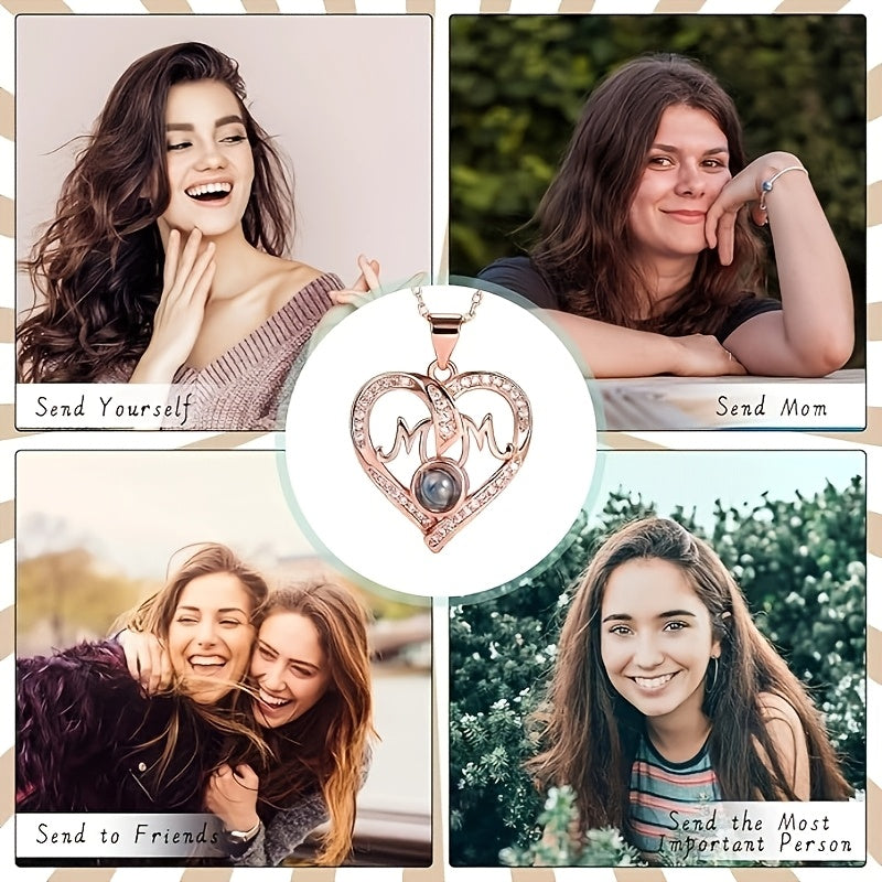 Red Apple Gift Box with Heart Pendant Necklace Rose Gold Plated Synthetic Zirconia Jewelry for Women