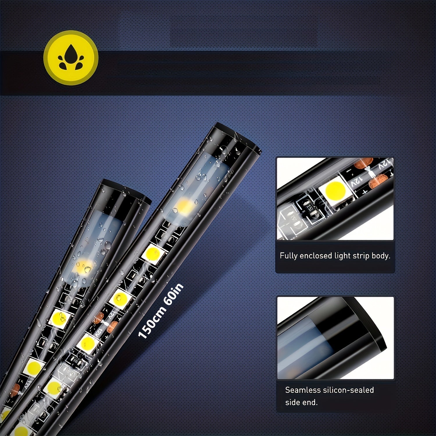 3Pcs Bed Light Strip 152Cm 270LED With Switch Extension Cable for Truck SUV Boat