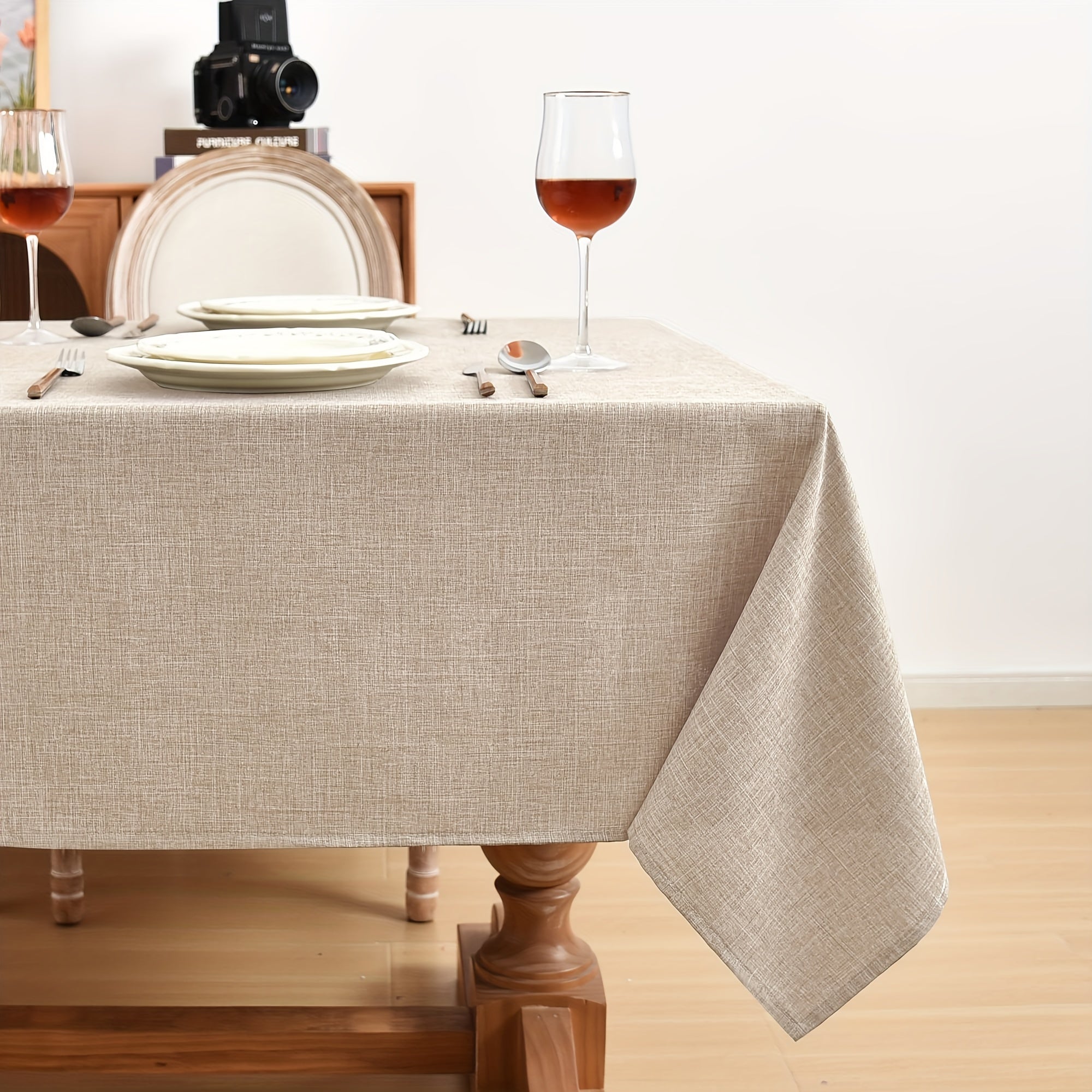 Beige Waterproof Polyester Tablecloth for Weddings Parties and Home Dining