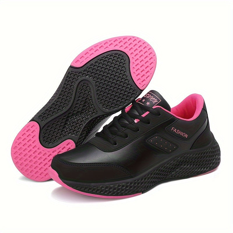Women's Black Running Shoes with Pink Accents Lightweight Casual Sneakers EVA Sole