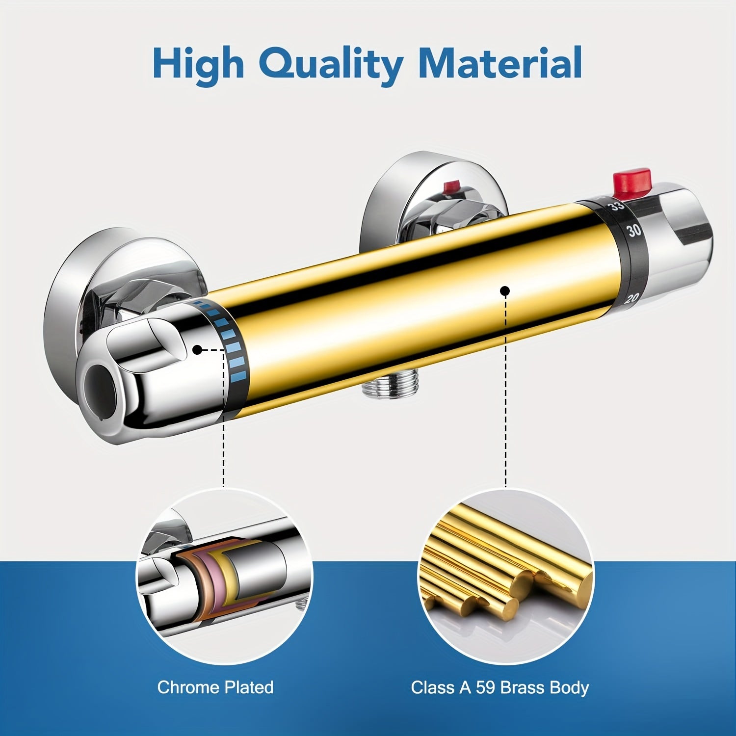 Термостат для душа Chrome с кнопкой безопасности, легкая установка, не требует электроэнергии