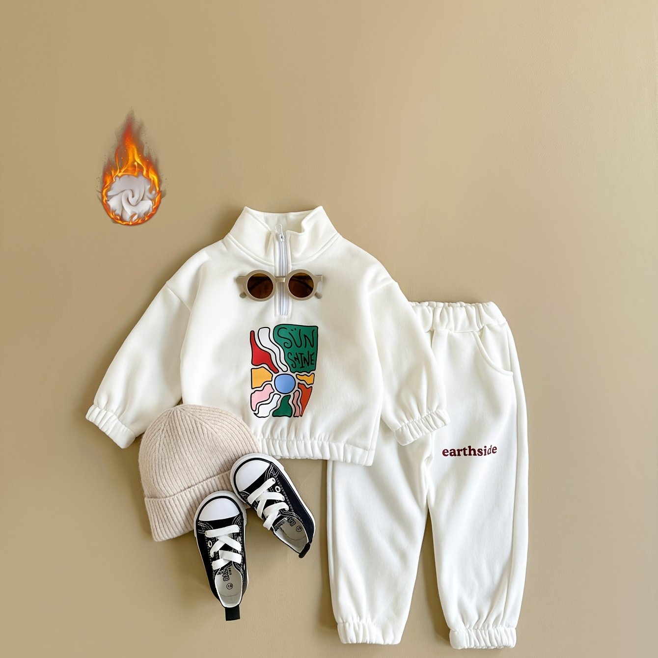 Baby Boys and Girls Winter Cartoon Print Zipper Top and Trousers Set 0-3 Years