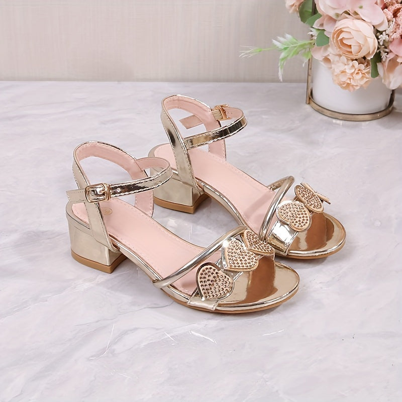 Girls Heart of Peach High Heel Sandals Rubber PU Breathable Solid Color Spring Fall