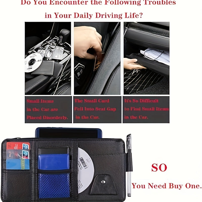 Car Glasses Holder Leather Sun Visor Card Pocket Organizer for Tickets