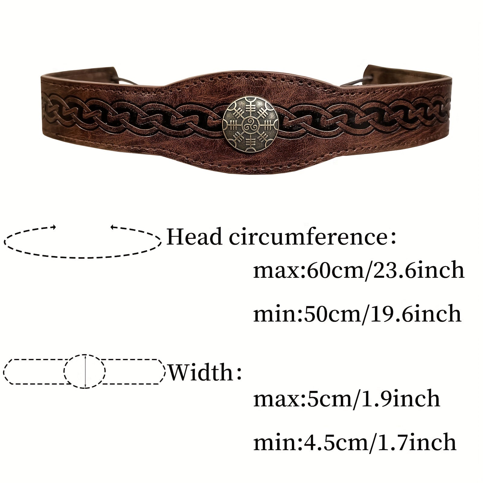 Faux Leather Headband with Embossed Design Adjustable Medieval Renaissance Cosplay Accessory