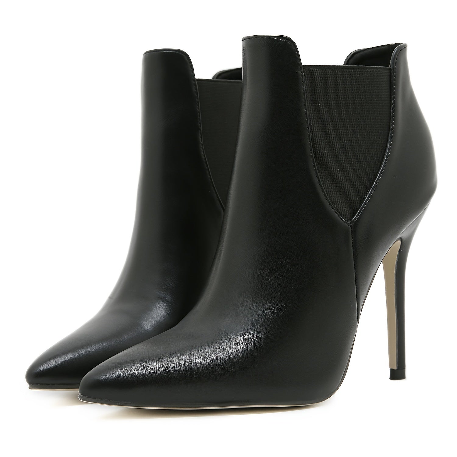Women's Black Synthetic Stiletto Ankle Boots with Pointed Toe