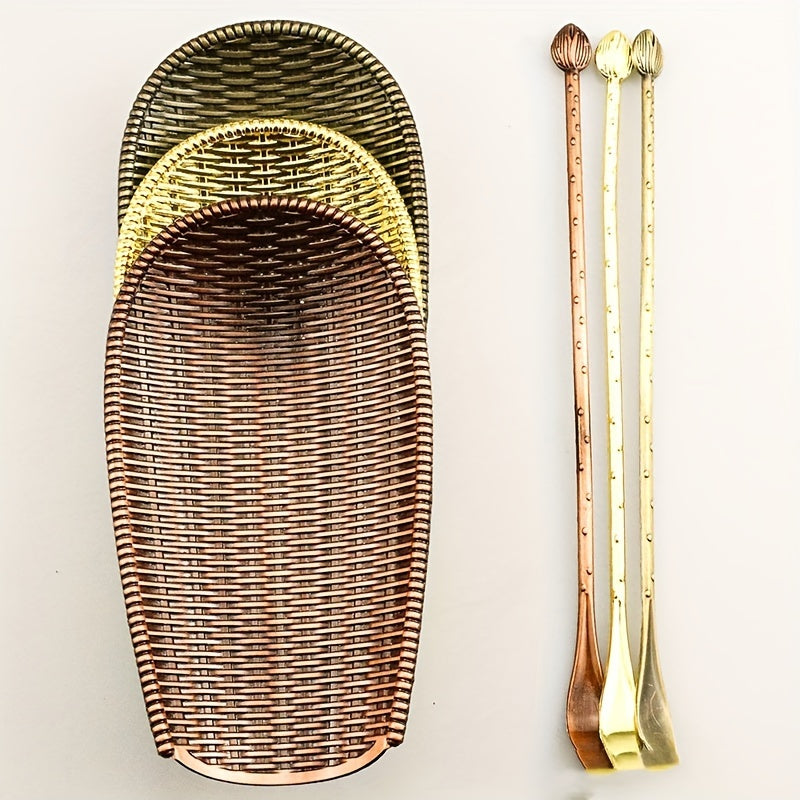 Set de accesorios para té Matcha con acabado en cobre, cucharas de té con patrón de loto y herramientas de Kung Fu