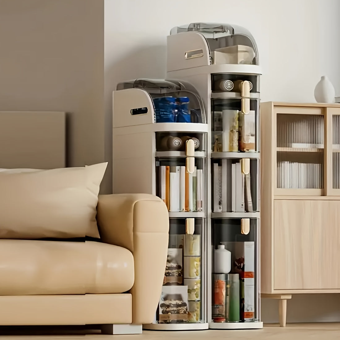 Plastic Storage Cabinet with Window Waterproof Flip Top for Bathroom Kitchen Living Room Office