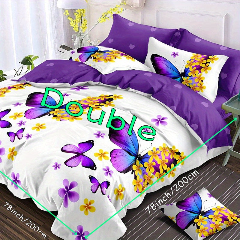 Set of 3 Butterfly Print Duvet Cover Set Bedding Soft Cozy for Bedroom or Guest Room