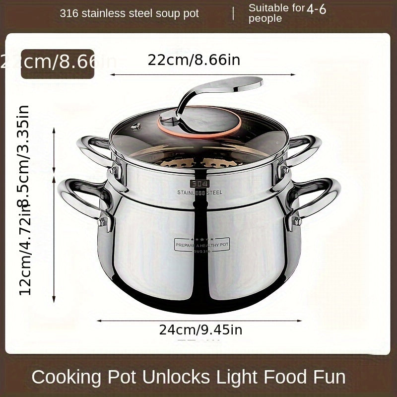Stainless Steel Three-Layer Soup Pot Induction Gas Steaming Porridge Cooker