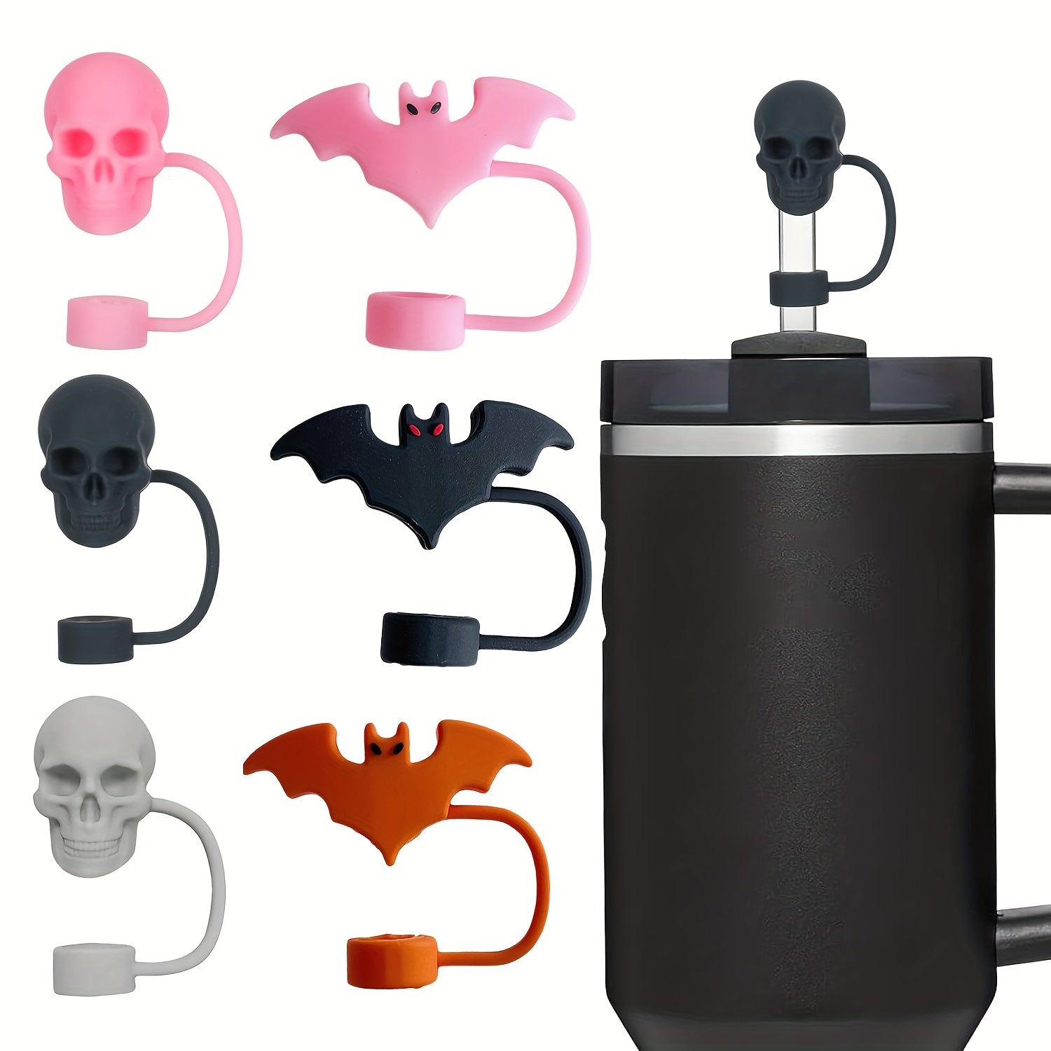 Silicone Skull Straw Caps Set for 10mm Cups Dustproof Reusable Halloween Christmas