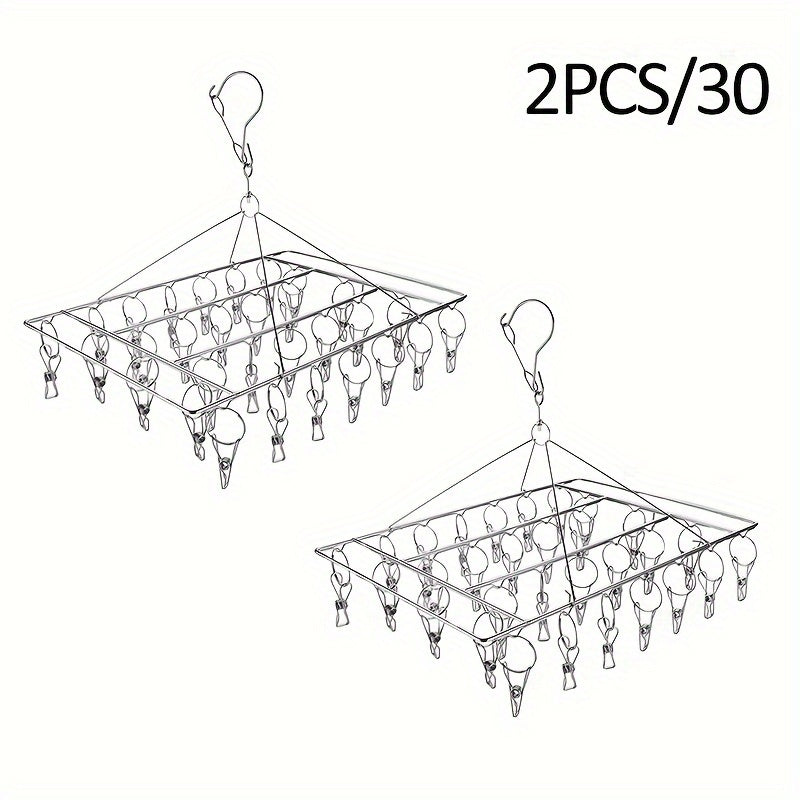Estante para secar calcetines de acero inoxidable con 20/30/40 clips y gancho giratorio
