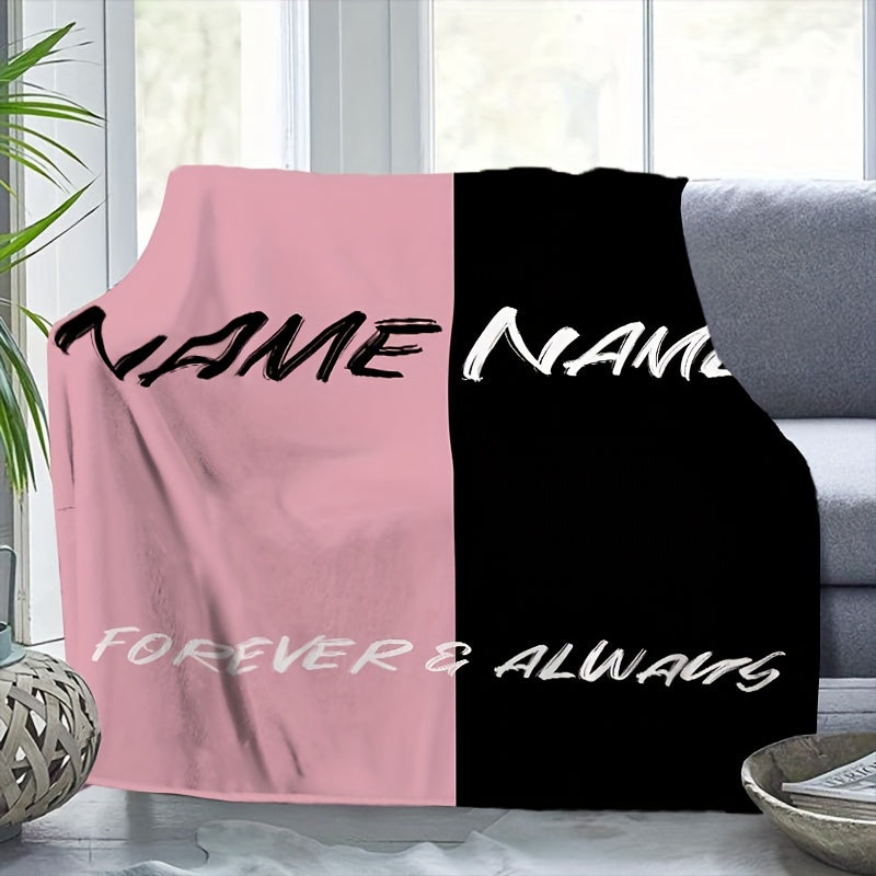 Personalized Couple's Flannel Blanket Pink Black All Seasons Gift for Grandparents Parents Twins
