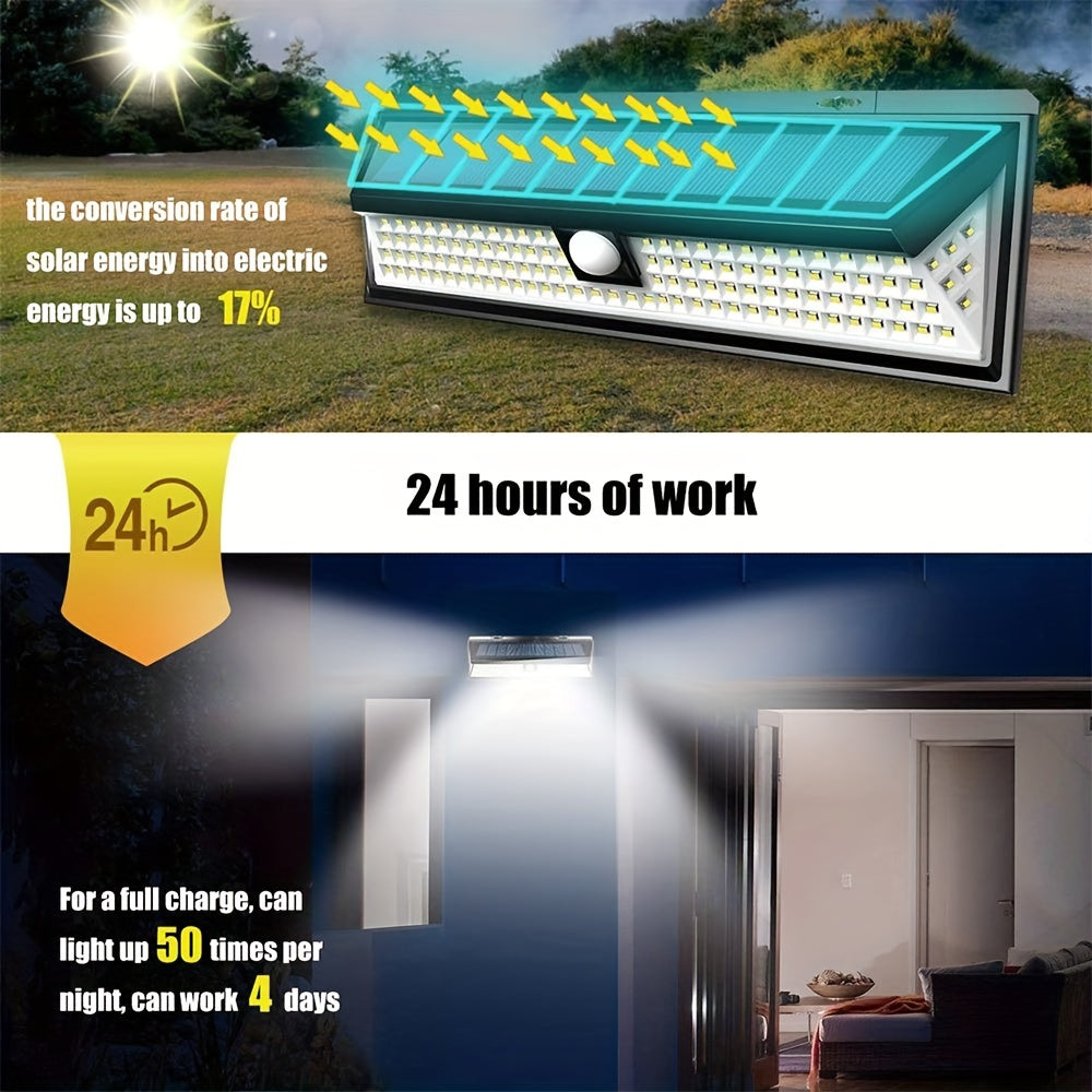 Luz de pared solar exterior con 118 LEDs, sensor de movimiento, a prueba de agua, para jardín, cerca, patio, garaje y seguridad