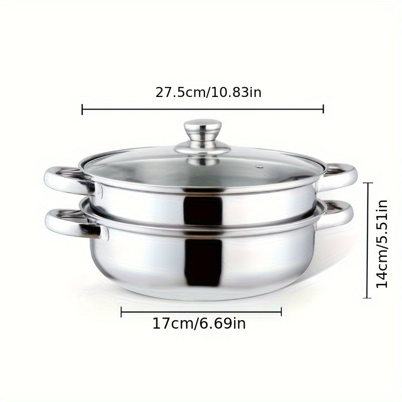 Stainless Steel Double-Layer Steamer Pot with Transparent Lid and Composite Bottom