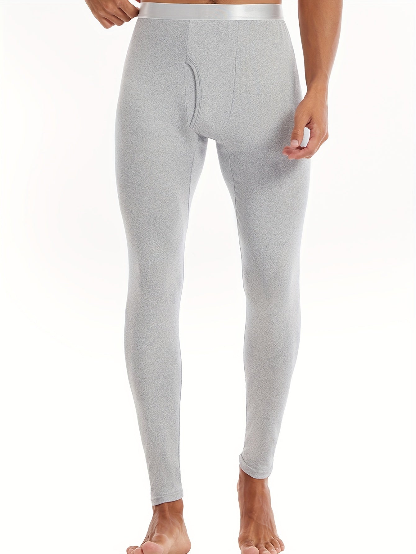 Leggings térmicos para hombre, ajuste ajustado, color sólido, elasticidad media, invierno