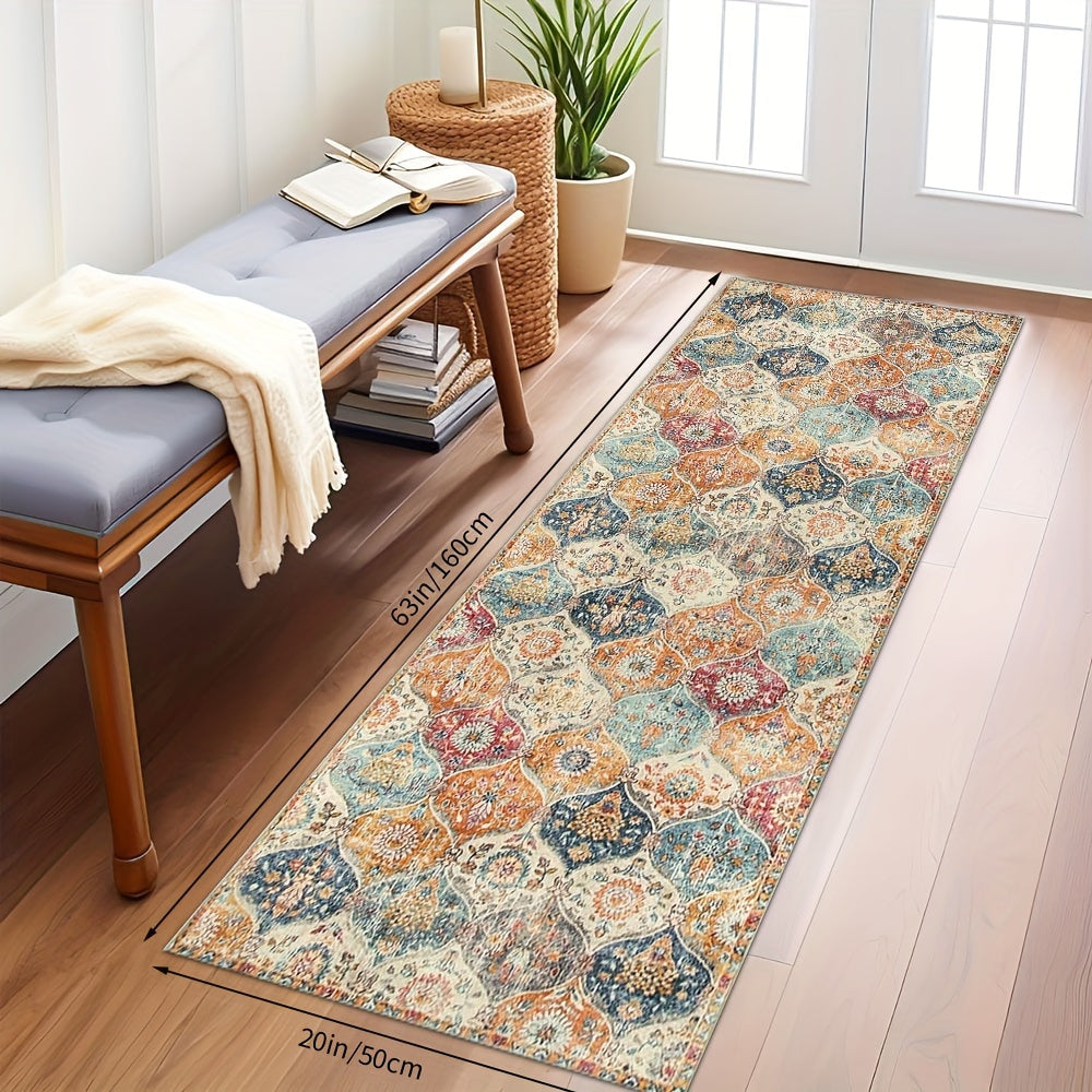 Alfombra de cocina bohemia marroquí antideslizante, absorbente, rectangular, de poliéster, fácil de limpiar