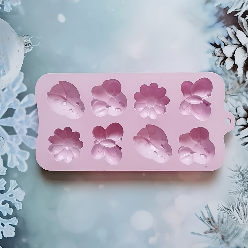 Silicone Mold 8 Cavities Butterfly and Insect Shapes for Cake Decoration and Candy Making
