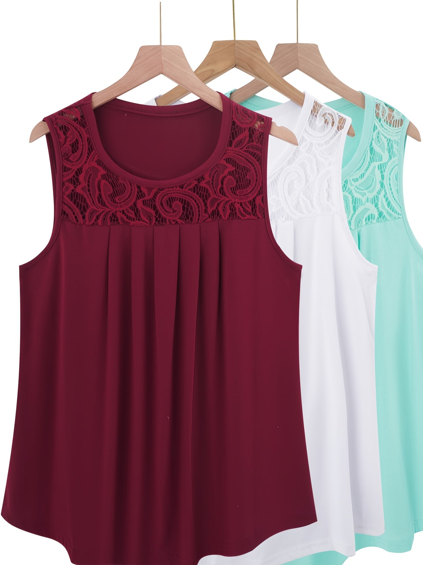 Women's Sleeveless Ruched Tank Tops Set Breathable Polyester Lace Vacation Style