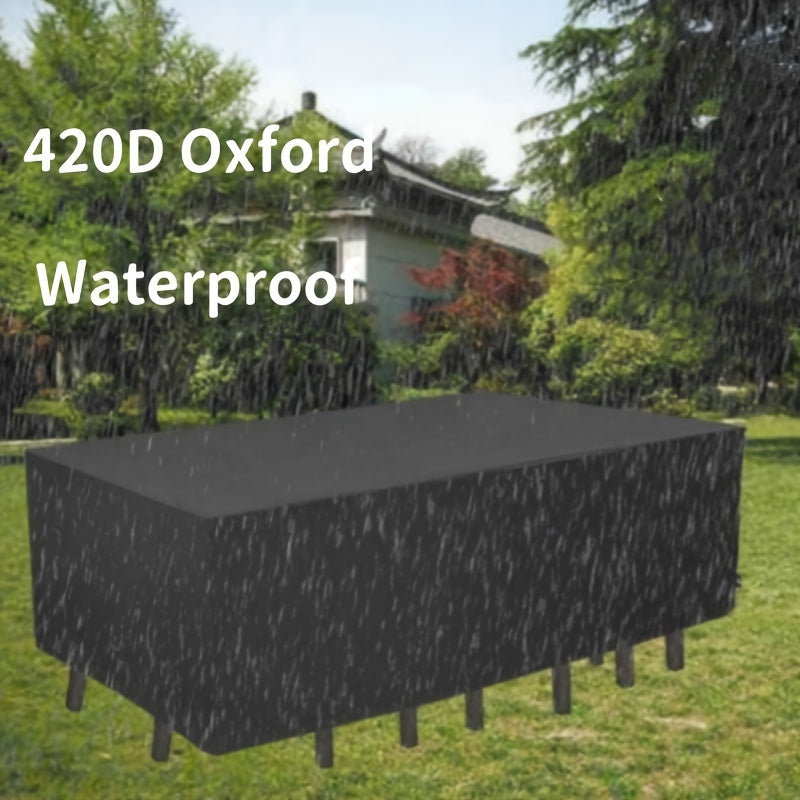 Black Polyester Outdoor Rectangular Table and Chair Cover UV-Resistant All-Season