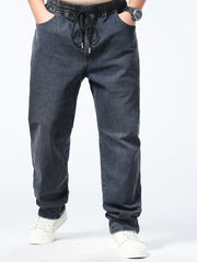 Plus Size Men's Casual Jeans Loose Fit Straight Leg Elastic Waist Rayon Blend Denim