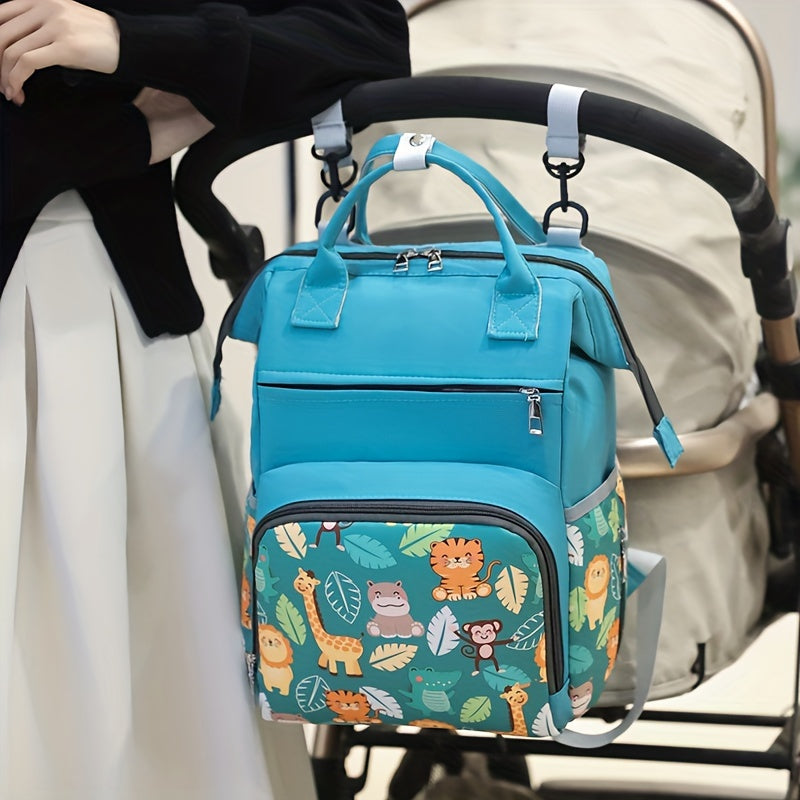 Cartoon Print Diaper Bag for Moms with Spacious Storage and Versatile Backpack