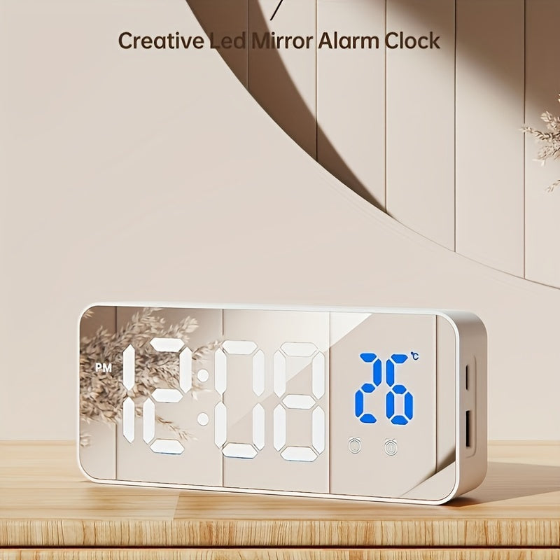 LED Clock with Smart Alarm and Mirror Design for Home Decor