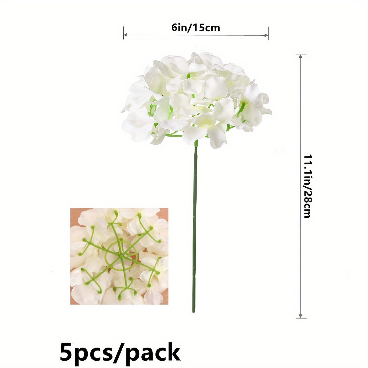 5 белых гортензий искусственных цветов с стеблями - отлично подходят для свадеб, праздников, садов | Универсальный, не требует контейнера, подходит для использования на улице, идеален для Рождества и Дня благодарения.