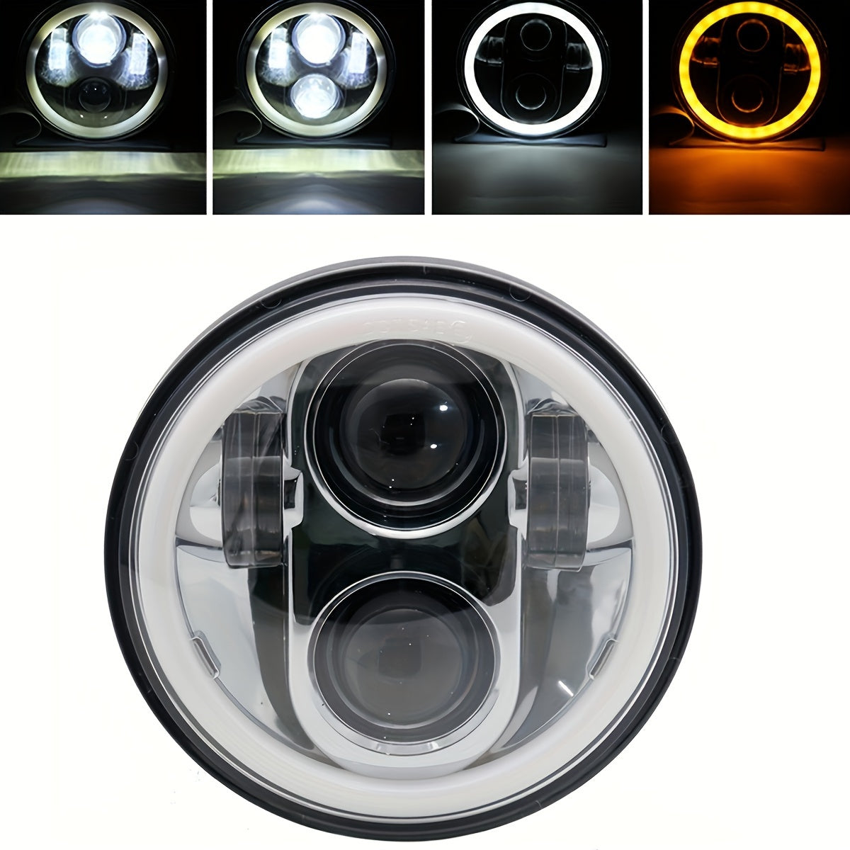 Farola de motocicleta LED de cromo negro de 5.75 pulgadas con halo DRL y señal de giro