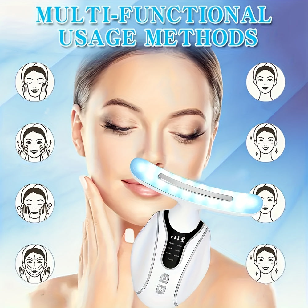 White Rechargeable Facial and Neck Massager with Multiple Modes and Ergonomic Design