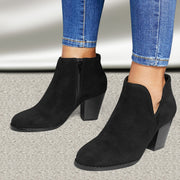 Women's Ankle Boots With Zipper Closure, High Block Heels, PU Lined