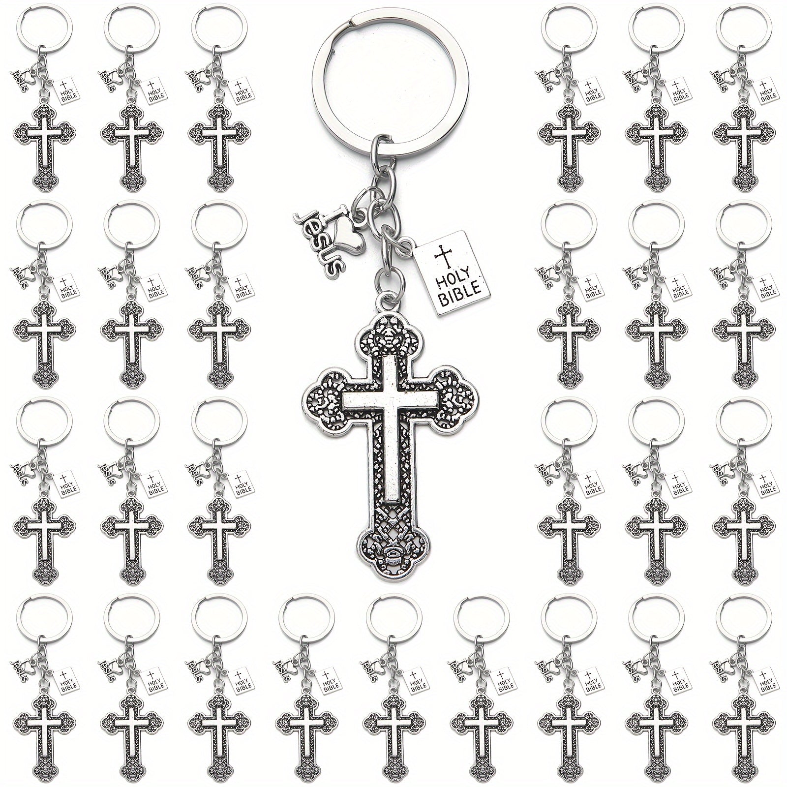 20 Pieces Cross Key Chains with Holy Book Pendants Religious Christian Easter Gifts