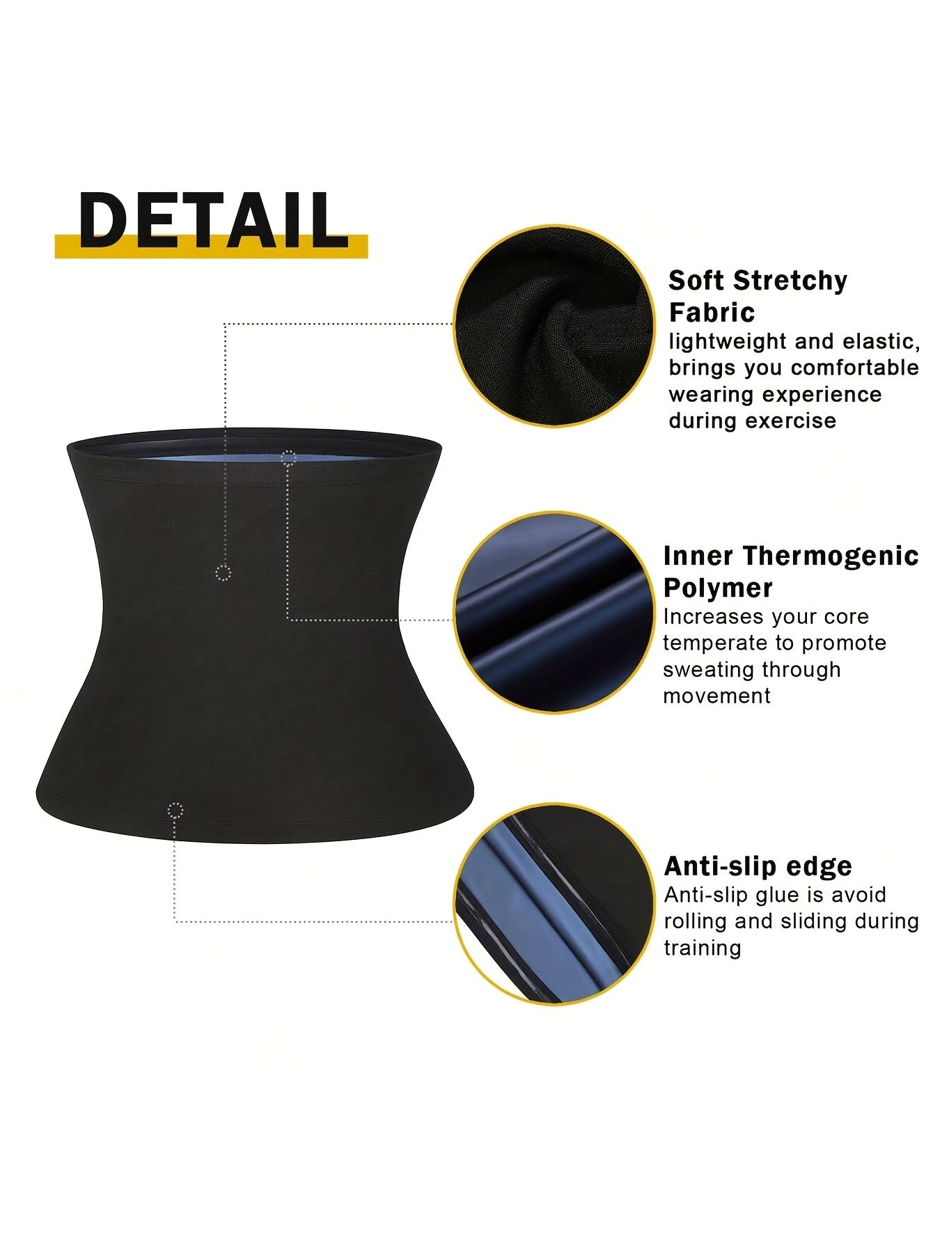 Men's Waist Trainer Belt High Elasticity Polyester Spandex Adjustable Black All-Season