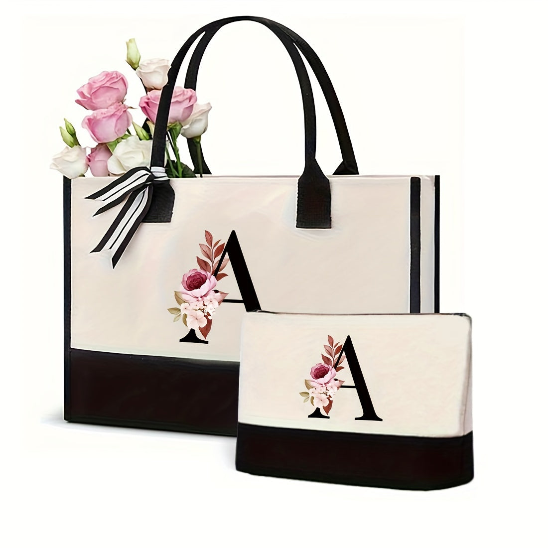 Women's Canvas Letter Handbag Large Versatile Shoulder Bag for Office and Shopping