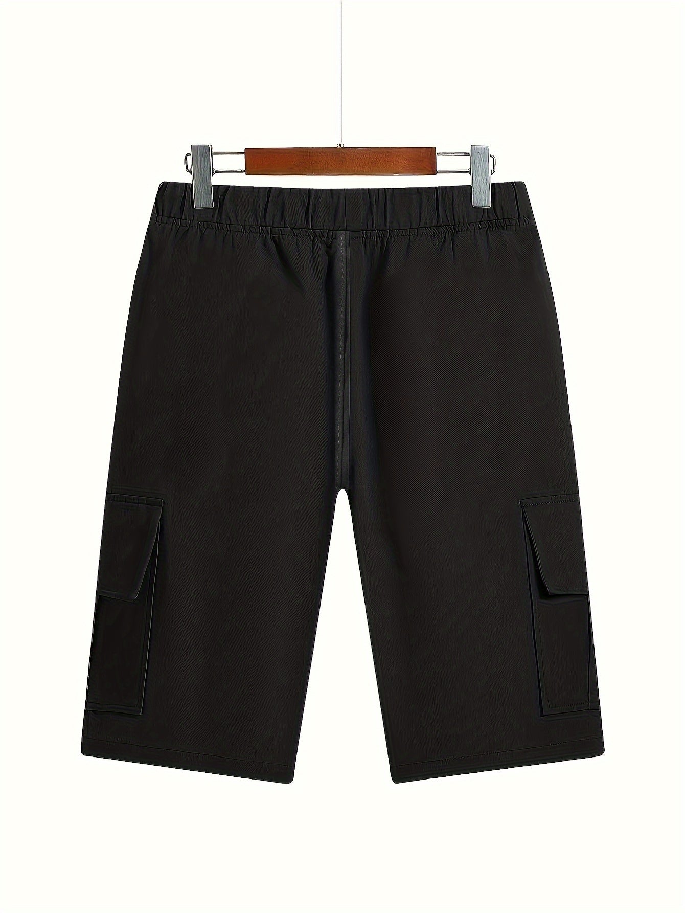 Men's Plus Size Cargo Shorts Solid Color Drawstring Pockets Casual Polyester