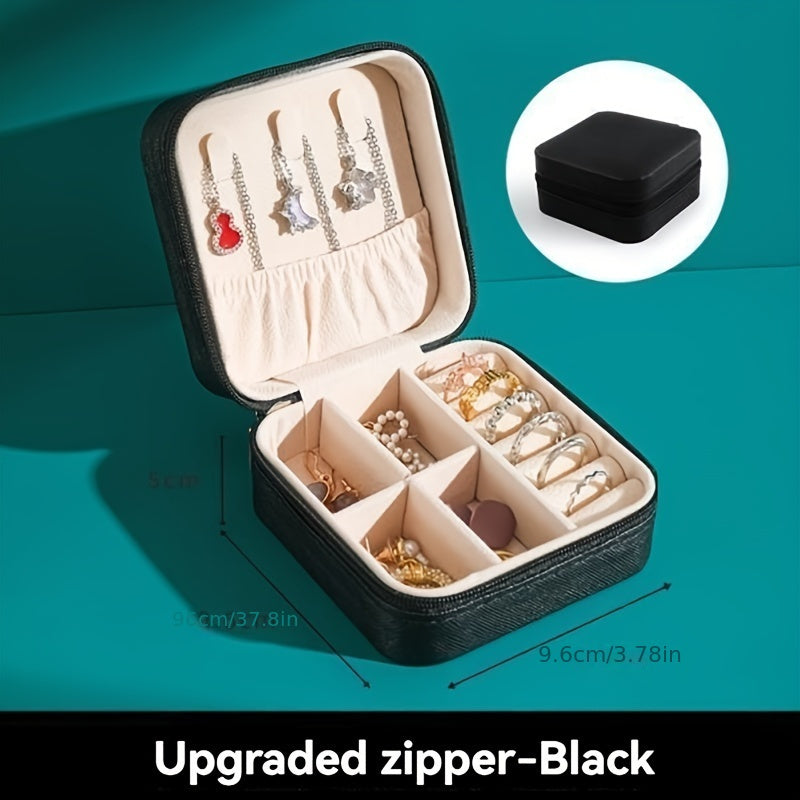 Mini Faux Leather Jewelry Organizer with Drawer for Earrings Necklaces Rings and Bracelets