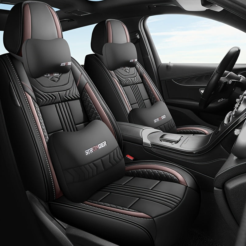 Universal PU Leather Car Seat Cover for Five-Seater Vehicles Full Coverage
