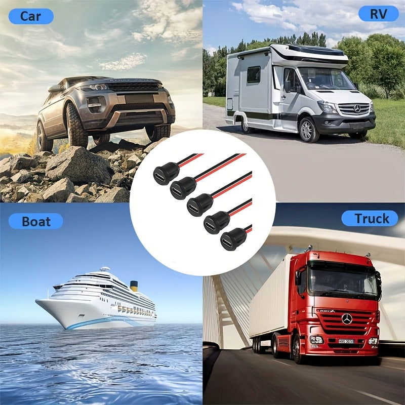 3pcs Black USB-C Female Charging Ports 12V Power Supply for RV Camping