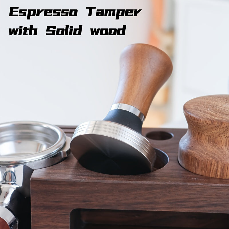 Espresso Tamper Stainless Steel Wooden Handle for 51/53/58mm Machines