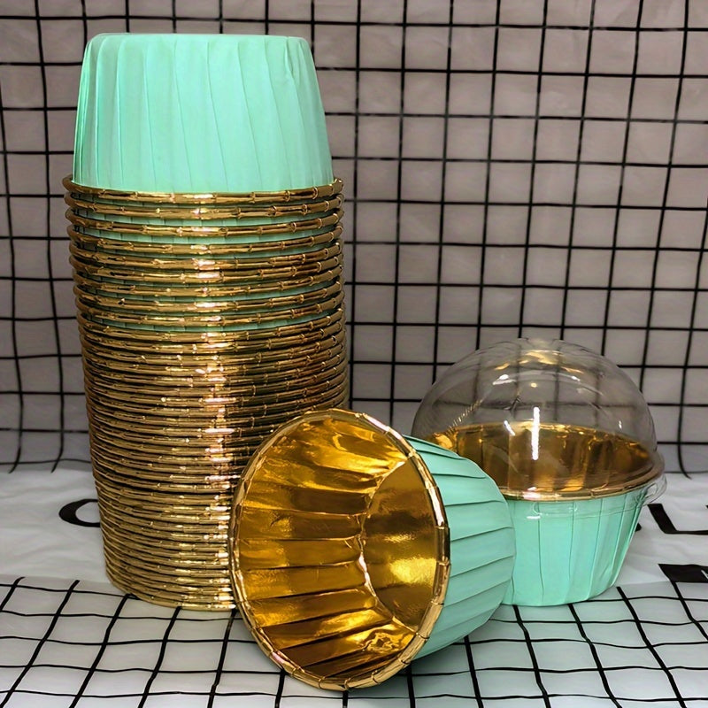 50 Pack Heat-Resistant Paper Cake Cups with Lids for Baking Cupcakes Muffins