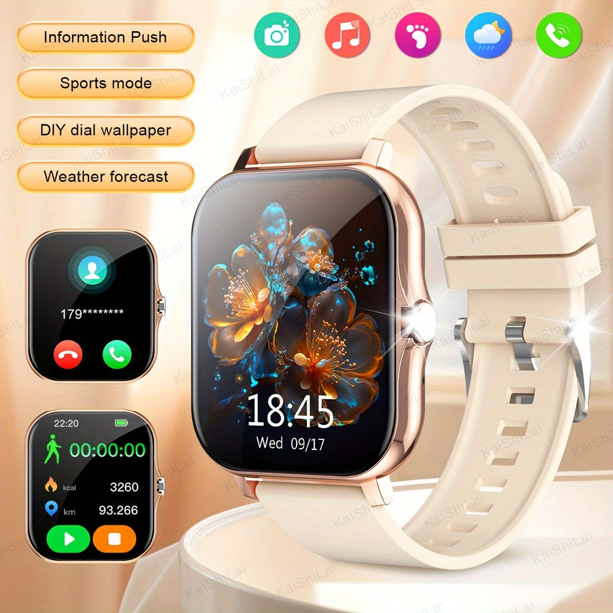 Мужчины и женщины 1,83-дюймовый HD полноэкранный сенсорный умные часы с вызовами и отслеживанием фитнеса